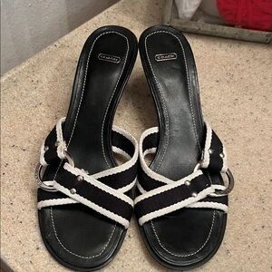 Coach Black and White Strappy Sandals